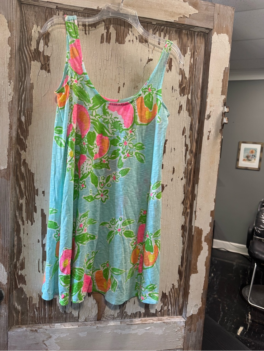 Lilly Pulitzer Light Blue Tank Dress with Pink & Orange Fruit Print